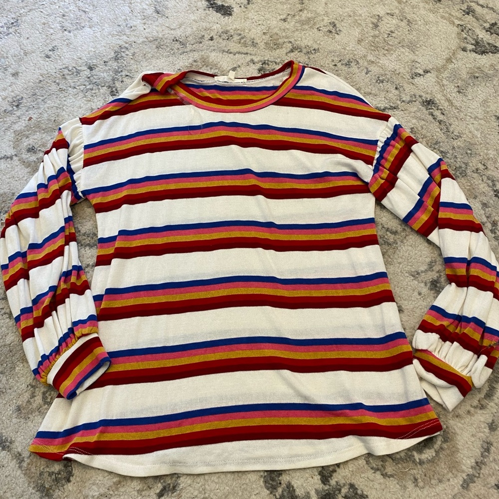 Andree by Unit Size M Striped Puff Sleeve Long Sleeve Shirt Striped White Yellow